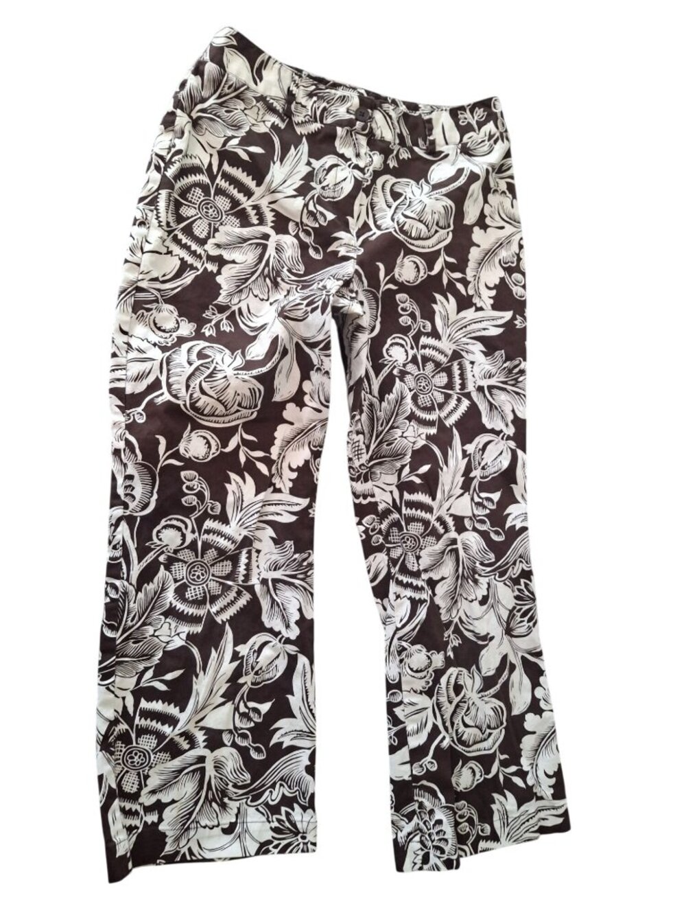 Harold's Floral Pants Size 4  Brown White Cottagecore Boho Wide Leg Chic